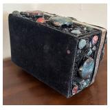 K - Vintage Jewelry Box with Multicolor Gem Inlays & Ornate Metalwork