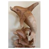 K - Pair of Wooden Dolphin Sculptures