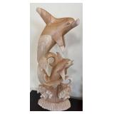 K - Pair of Wooden Dolphin Sculptures