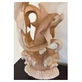 K - Pair of Wooden Dolphin Sculptures