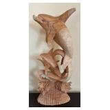 K - Pair of Wooden Dolphin Sculptures
