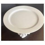 K - White Ceramic Deer Motif Pedestal Cake Plate