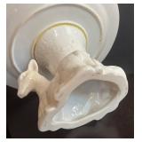 K - White Ceramic Deer Motif Pedestal Cake Plate