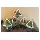 LR - White Triangular Hanging Planters with Faux Succulents