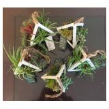 LR - White Triangular Hanging Planters with Faux Succulents