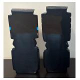 K - Pair of Mexican Headdress Bust Figurines with Abalone Shell Inlays