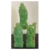 K - Three Chinese Green Resin Fu Lu Shou Gods Figurines