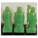 K - Three Chinese Green Resin Fu Lu Shou Gods Figurines