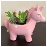 LR - Faux Foliage: Pink Pig Planters & Green Bird Planter with Succulents by Fresh Picked