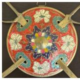 K - Brass Sword Decor Round Plaque with Cloisonné Enamel