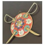 K - Brass Sword Decor Round Plaque with Cloisonné Enamel