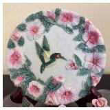 LR - Popular Imports Hummingbird Plate with Coordinating Flower Figurines
