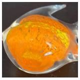 K - Art Glass Fish - Orange with Yellow Mosaic Interior