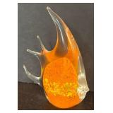 K - Art Glass Fish - Orange with Yellow Mosaic Interior