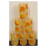LR - Set of Vintage Frosted Juice Glasses with Orange Slice Pattern