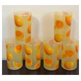 LR - Set of Vintage Frosted Juice Glasses with Orange Slice Pattern