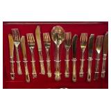 LR - Classy Golden Flatware Set - Service for Six with 3 Serving Utensils