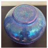 LR - Iridescent Purple-Blue Glass Vase with Raised Scrollwork Pattern