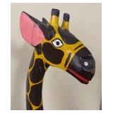 LR - Two Giraffe Sculptures - Painted Wood Pair