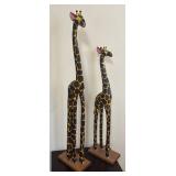 LR - Two Giraffe Sculptures - Painted Wood Pair