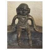 LR - Vintage Brass Dokra Ashtray - Four Figural Figures on Rim