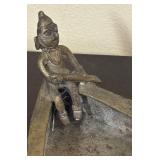 LR - Vintage Brass Dokra Ashtray - Four Figural Figures on Rim