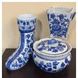 LR - Blue & White Boot Vases and Jar