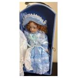 LR - Three Collectible Dolls in Pastel Lace Dresses with Display Cases