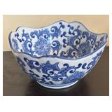 LR - Blue & White Porcelain Asian-Style Bowls with Chopsticks & Holders