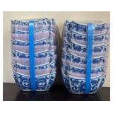 LR - Blue & White Porcelain Asian-Style Bowls with Chopsticks & Holders