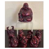 K - Laughing Buddha Figurines - 9-Piece Burgundy Red Set