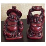 K - Laughing Buddha Figurines - 9-Piece Burgundy Red Set