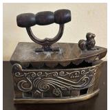 LR - Antique Style Brass Sad Irons with Ornate Floral Scrollwork