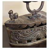 LR - Antique Style Brass Sad Irons with Ornate Floral Scrollwork