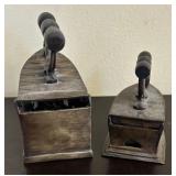 LR - Antique Style Brass Sad Irons with Ornate Floral Scrollwork