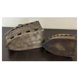 LR - Antique Style Brass Sad Irons with Ornate Floral Scrollwork