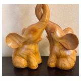 K - Pair of Hand-Carved Wooden Heart Motif Elephant Sculptures