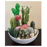 LR - Succulents and Cactus Bowl Arrangement with Pink & White Rosettes