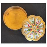 K - Brass Elephant Figurine & Mother-of-Pearl Mosaic Trinket Box & Flower-Lid Box