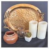 LR - Serving Platter, Brown Ceramic Pot, Candle Holder and More