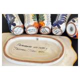 K - Mexican Hand-Painted Ceramic Tray, Salt Shaker & Shot Glasses