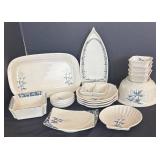 LR -Vintage Blue Bamboo Melamine Dinnerware Bamboo Pattern Set - Platters, Bowls & Dishes