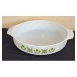 LR - Vintage Glasbake Vintage Bakeware Set - 3-Piece White Glass with Green Floral Border