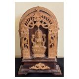 BR - Carved Wood Shrine With Deity, Vintage Trinket Box, Red Resin Figurines and More
