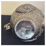 K - Vintage Teapot with Ornate Embossed Metal With Dragon Head Handles