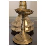 LR - Brass Candle Holder Set With Sun Ring And Peacock Motif - Tallest 15 in