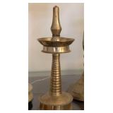 LR - Brass Candle Holder Set With Sun Ring And Peacock Motif - Tallest 15 in