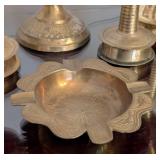 LR - Brass Candle Holder Set With Sun Ring And Peacock Motif - Tallest 15 in