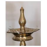 LR - Brass Candle Holder Set With Sun Ring And Peacock Motif - Tallest 15 in