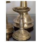 LR - Brass Candle Holder Set With Sun Ring And Peacock Motif - Tallest 15 in